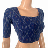 Ikat Cotton Square Neck Blouse, Blue, BI1095