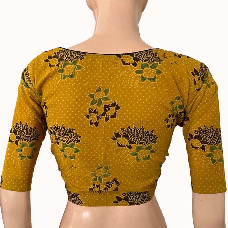 Ajrakh Cotton  V neck Blouse,   Mustard,  BA1145