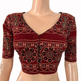 Ajrakh Cotton  V neck Blouse , Maroon,  BA1164