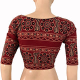 Ajrakh Cotton  V neck Blouse , Maroon,  BA1164