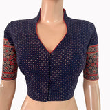 Ajrakh Cotton High Neck Blouse , Navy Blue ,BA1175