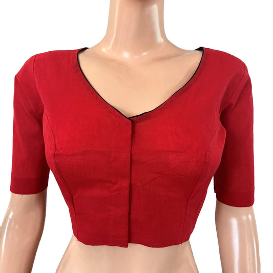 South Cotton V neck Blouse, Keyhole back with Bead work ,  Red, BH1163