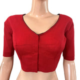 South Cotton V neck Blouse, Keyhole back with Bead work ,  Red, BH1163