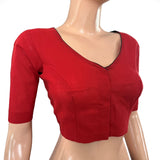 South Cotton V neck Blouse, Keyhole back with Bead work ,  Red, BH1163