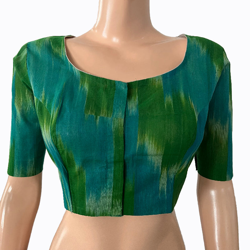 Mangalgiri  Tie-dye Cotton Round neck Blouse,  Green -blue,   BH1242