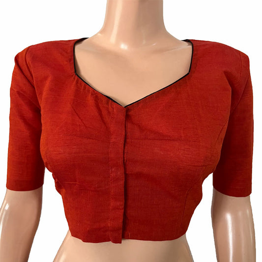 Handloom Cotton  Sweetheart neck Blouse,  Rust - Orange,  BH1253