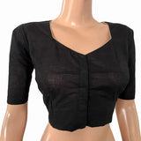 Handloom Flex Cotton  Sweetheart neck Blouse,  Black,  BH1254