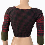 Jacquard Cotton  Checkered Square - U  neck Blouse with Lining,  Black,  BH1256