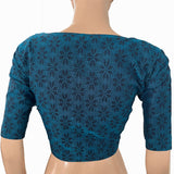 Jacquard Cotton  Scallop neck Blouse with Lining,  Blue,  BH1258