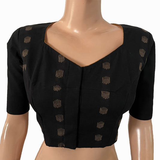 Jacquard Cotton Sweetheart neck Blouse with Lining,  Black,  BH1259