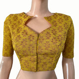 Jacquard Cotton Diamond neck Blouse with Lining,  Yellow,  BH1262