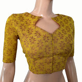 Jacquard Cotton Diamond neck Blouse with Lining,  Yellow,  BH1262