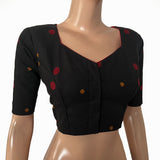 Jacquard Cotton Sweetheart neck Blouse with Lining,  Black,  BH1263