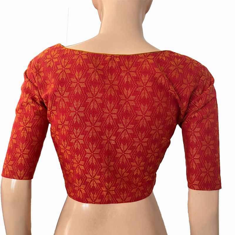 Jacquard Cotton Square neck Blouse with Lining,  Orange,  BH1264