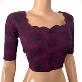 Jacquard Cotton Scallop neck Blouse with Lining,  Purple,  BH1265