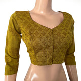 Jacquard Cotton Sweetheart neck Blouse wit Lining, Mustard, BH1268