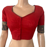 South Cotton Sweetheart neck Blouse with Kalamkari Patches,  Red, BH1273