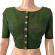 Slub Cotton Boat neck Blouse with Button Details,  Green, BH1277