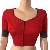 South Cotton Sweetheart neck Blouse with Ajrakh Patches,Red , BH1280