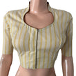 Woven Cotton Stripped High neck Blouse ,Yellow, BH1284