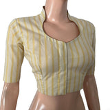 Woven Cotton Stripped High neck Blouse ,Yellow, BH1284