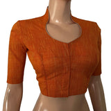 Slub Cotton High neck Blouse ,Orange , BH1285