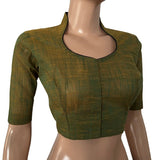 Slub Cotton High neck Blouse ,Green , BH1286