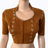 Jacquard Cotton High neck Blouse with lining , Mustard , BH1288