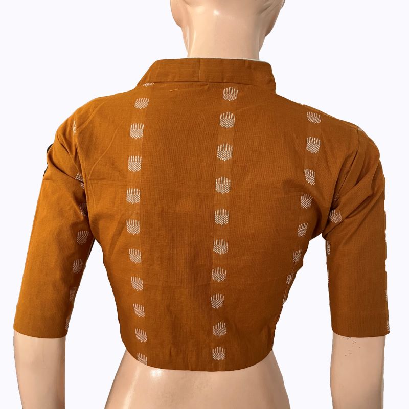 Jacquard Cotton High neck Blouse with lining , Mustard , BH1288