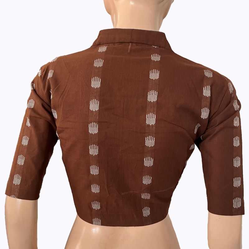 Jacquard Cotton High neck Blouse with lining , Brown, BH1290