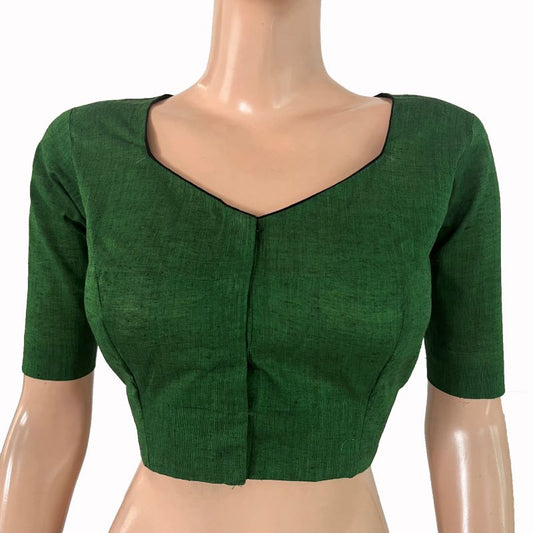 Handloom South Cotton Sweetheart neck Blouse , Bottle Green, BH1300