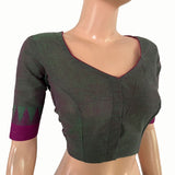 Mangalgiri Cotton Sweetheart neck Blouse with Woven Thread Border, Green-Purple Dual Tone, BH1302