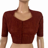 Handloom Slub Cotton High  neck Blouse , Brown , BH1304