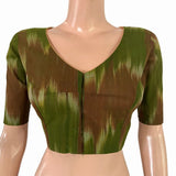 Mangalgiri Tie-Dye Cotton V- neck Blouse , Green-brown , BH1305