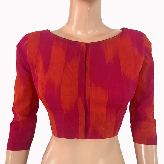 Mangalgiri Tie-dye Cotton Boat Neck Blouse with 3/4 Sleeves  ,Majentha - Orange , BH1309