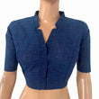 Slub Cotton V- Collar  Blouse ,Blue , BH1311