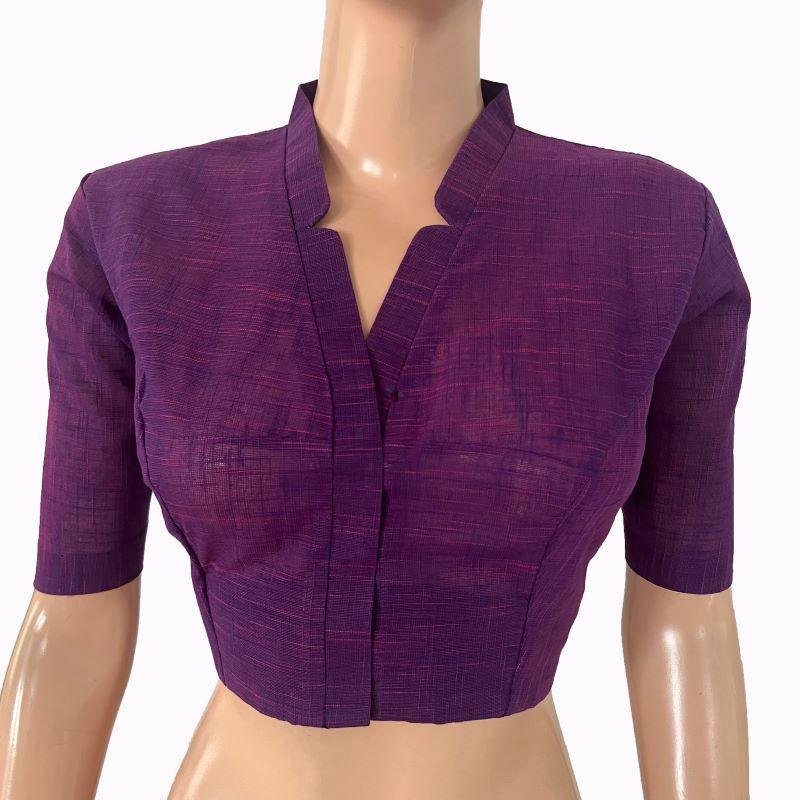 Slub Cotton V Collar  Blouse ,Purple , BH1312