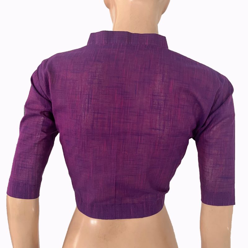 Slub Cotton V Collar  Blouse ,Purple , BH1312