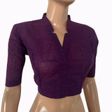 Slub Cotton V Collar  Blouse ,Purple , BH1312