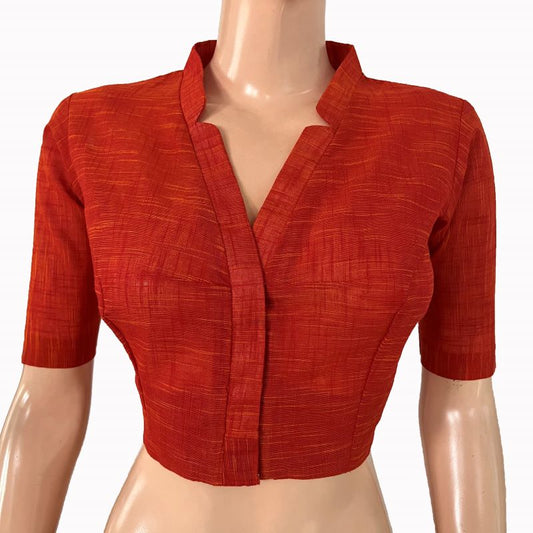 Slub Cotton V Collar Blouse ,Rust, BH1316