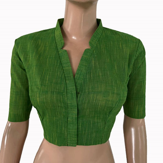 Slub Cotton V Collar Blouse ,Green, BH1317