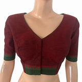 Handloom Mangalgiri Cotton V Neck Blouse with Lining,Maroon , BH1330