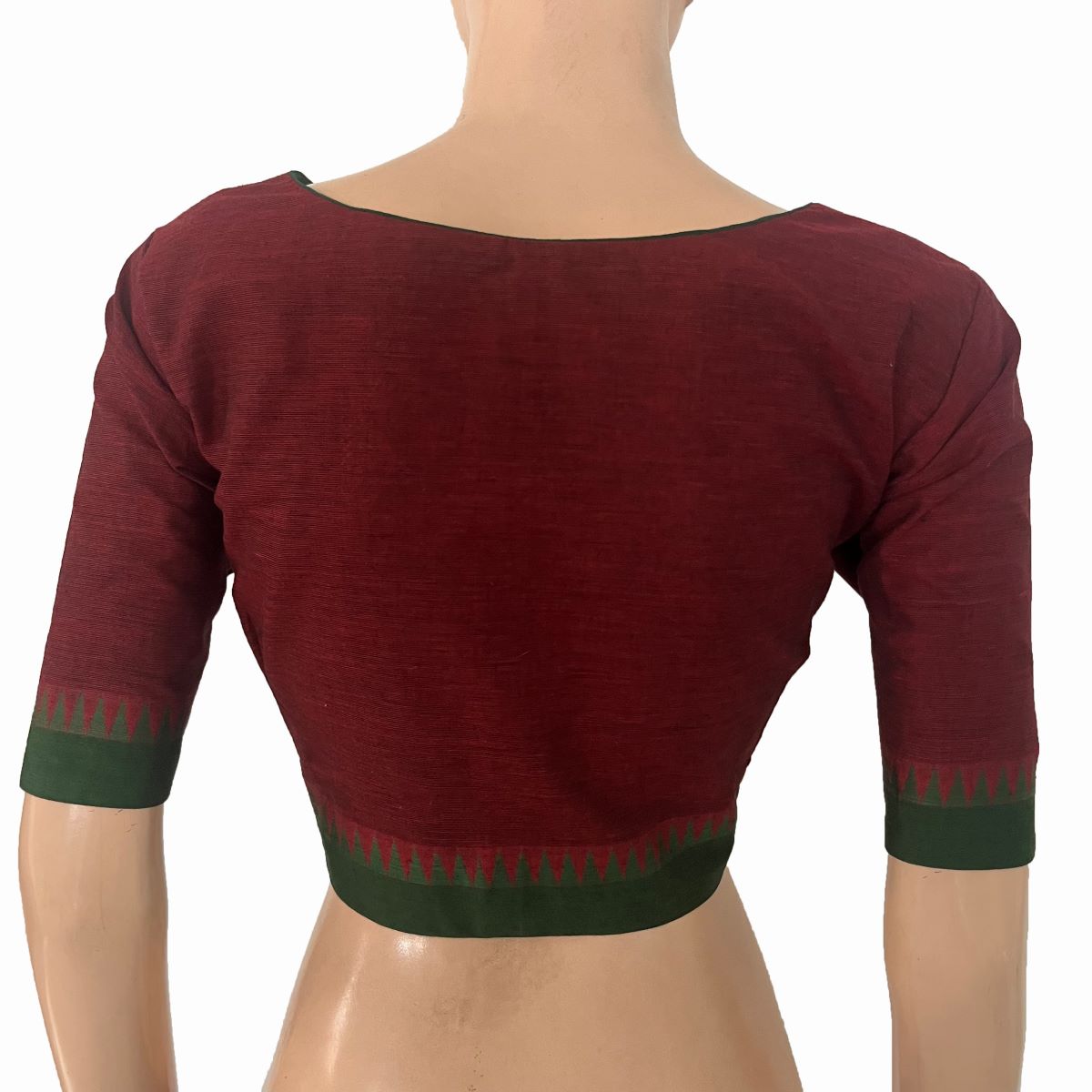 Handloom Mangalgiri Cotton V Neck Blouse with Lining,Maroon , BH1330