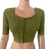 Handloom Mangalgiri Cotton Pot Neck Blouse with Lining, Olive Green , BH1332