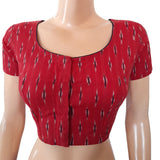 Ikat Cotton Round neck Blouse with Short Sleeves, Red, BI1154