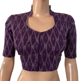 Ikat Cotton High neck Blouse, Purple, BI1165