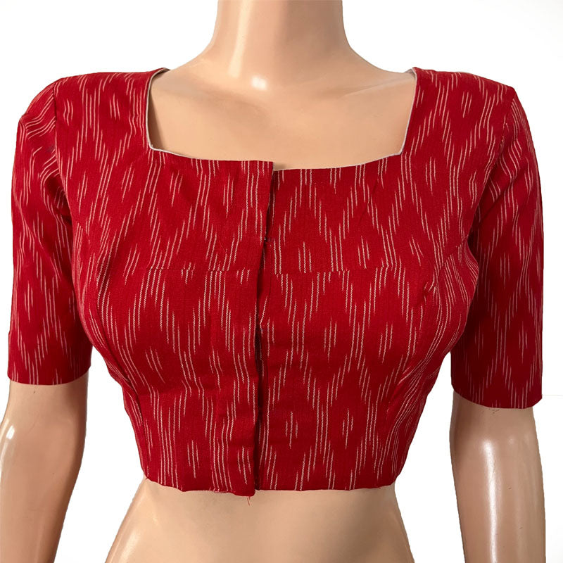 Ikat Cotton Square neck Blouse, Red, BI1168