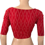 Ikat Cotton Square neck Blouse, Red, BI1168