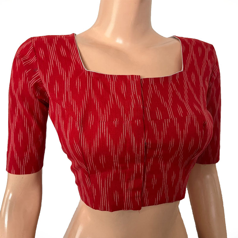 Ikat Cotton Square neck Blouse, Red, BI1168