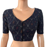 Ikat Cotton V neck Blouse, Navy blue, BI1169